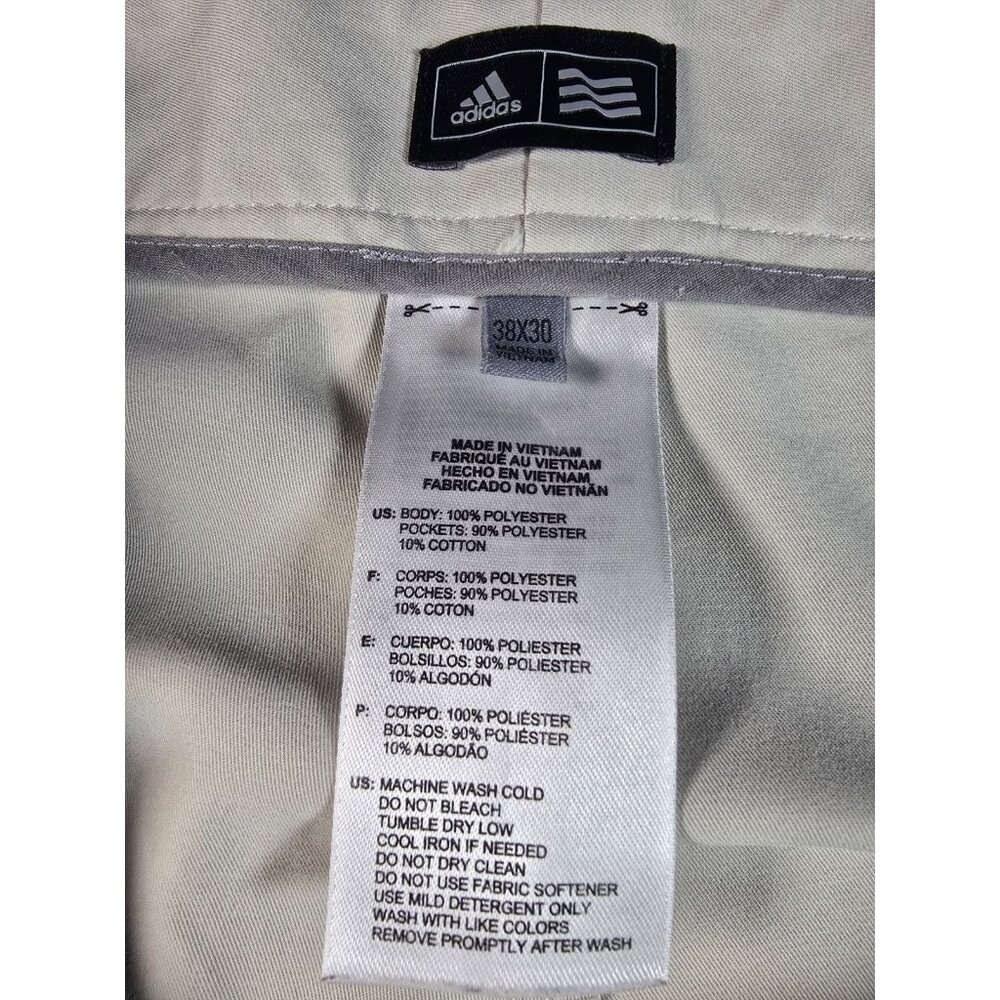 Adidas Performance Golf Pants Men's 38x30 Beige Flat Front Chino AE7006 Khaki - Picture 10 of 14